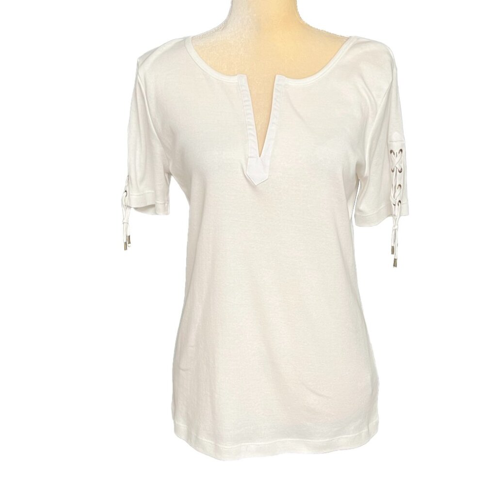 Ralph Lauren Short Sleeve V-Neck Top White Women Size Medium New With Tag